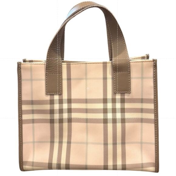 Authentic RARE BURBERRY Logo Nova Check Tote/HandBag PVC Leather Pink/Brown EUC - Picture 1 of 12